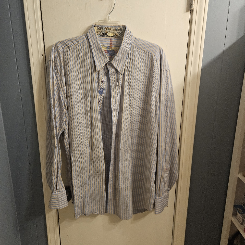 Men's Robert Graham Blue/Yellow  Striped Shirt 3XL